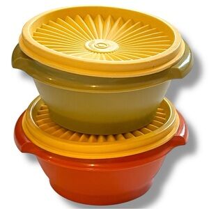 Vtg Tupperware Servalier Containers 1323 With Starburst Lids 812 Harvest Colors